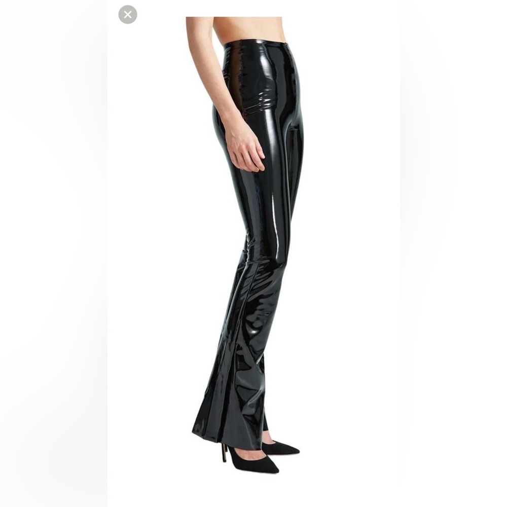 commando faux patent flared legging